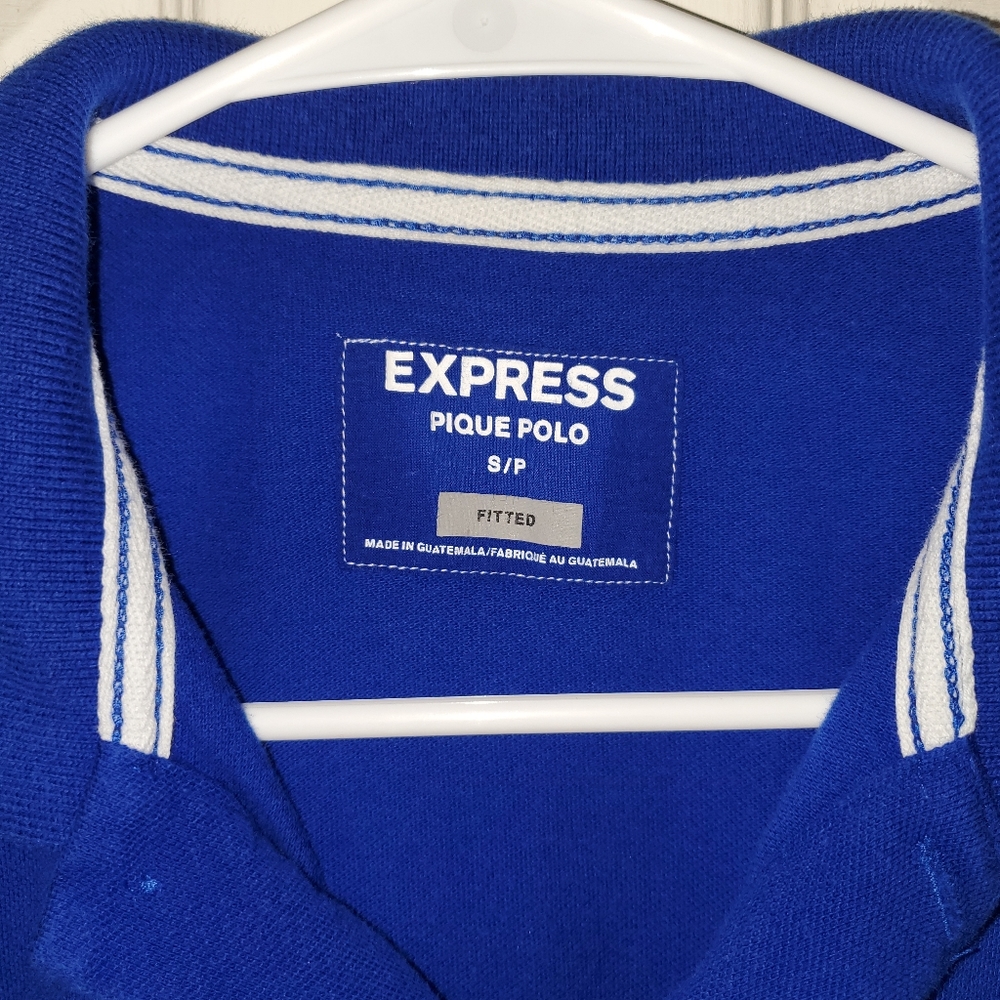 Express Men's Size Small Royal Blue Fitted Pique Polo - Picture 2 of 3